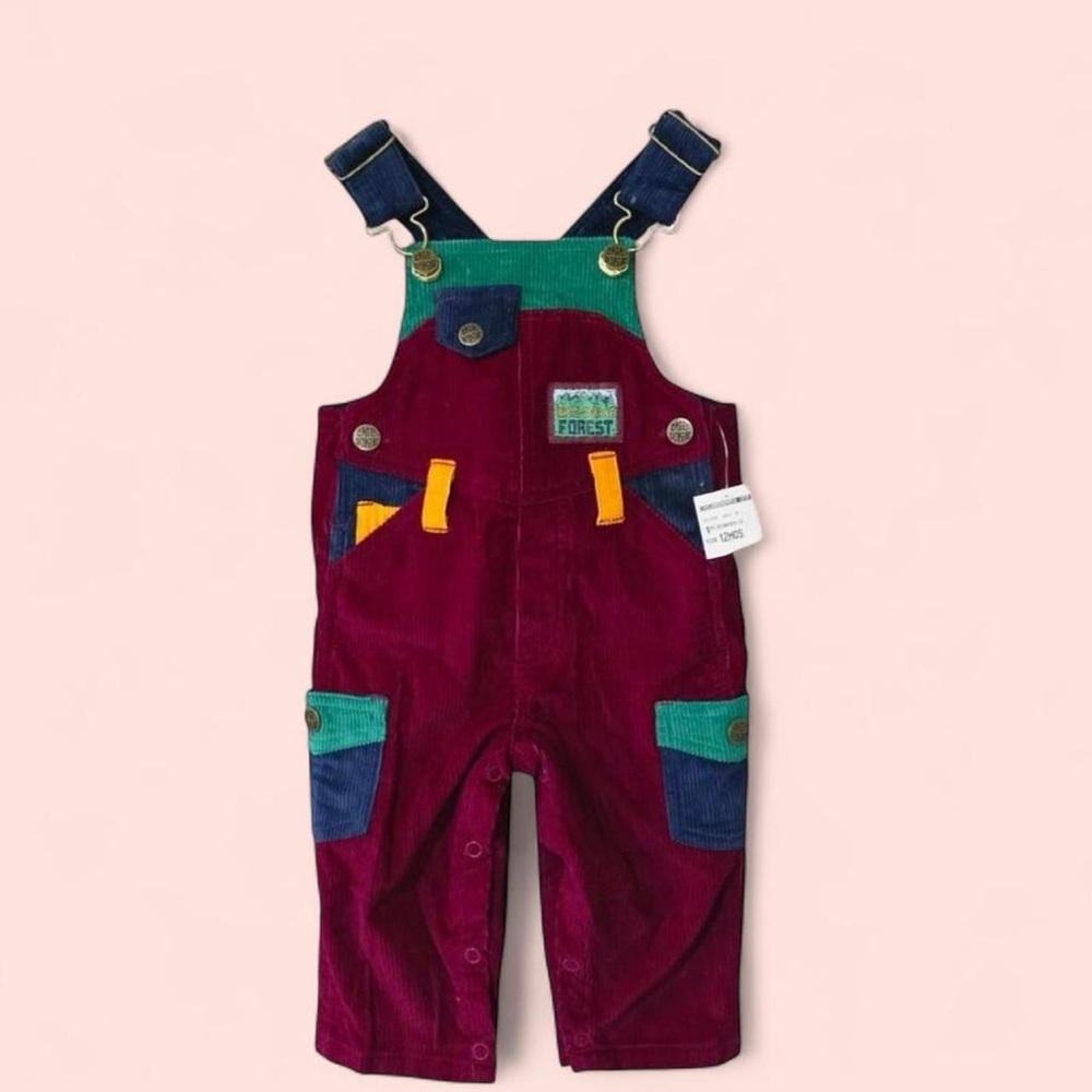 NWT Vintage Rare 1995 Okie-Dokie Infant Corduroy Overalls 12 Months Color Block